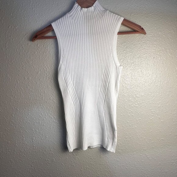 Madewell Tops - Madewell Tank Sweater White XXS Knit Ribbed Mock Neck Top NWT Minimalist Office